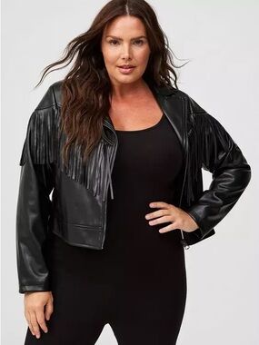 Torrid Faux Leather Fringe Moto Jacket Sz 0